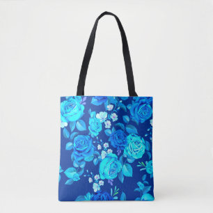 Bolsa Tote Padrão de Flores de Rosa Azul Clássico-87600