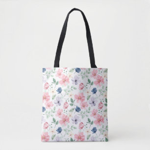 Bolsa Tote Padrão de Flores e Folhas de primavera