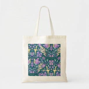 Bolsa Tote Padrão de Flores e Pássaros em Estilo Antigo