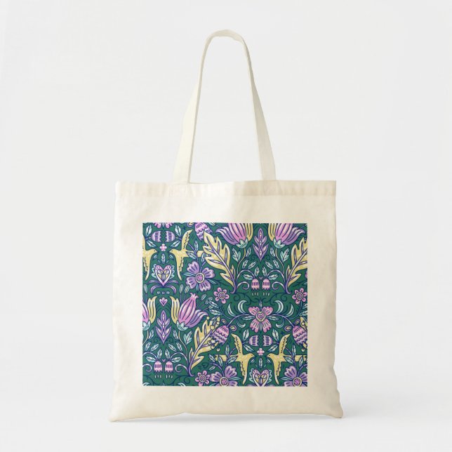 Bolsa Tote Padrão de Flores e Pássaros em Estilo Antigo (Frente)