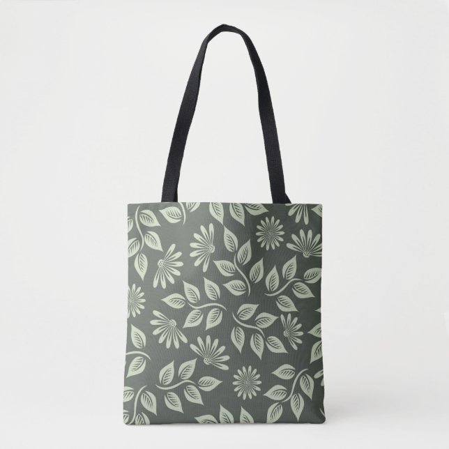 Bolsa Tote Padrão de flores primavera verde (Frente)