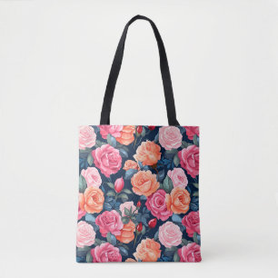 Bolsa Tote Padrão de Flores Rosas em Flor-80037