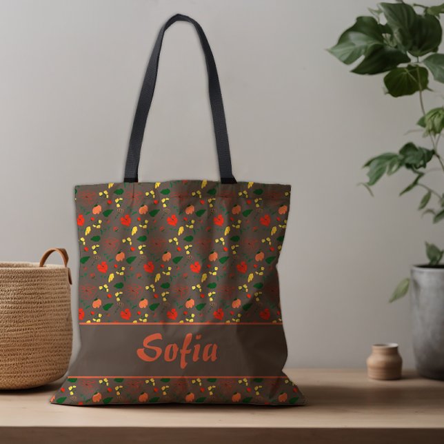 Bolsa Tote Padrão de flores silvestres papoula marrom  (Criador carregado)