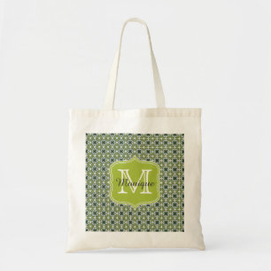 Bolsa Tote Padrão de Flores Verdes do Monograma