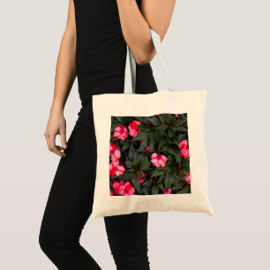 Bolsa Tote Padrão de Flores Vibrantes Rosa de Impatiens da No