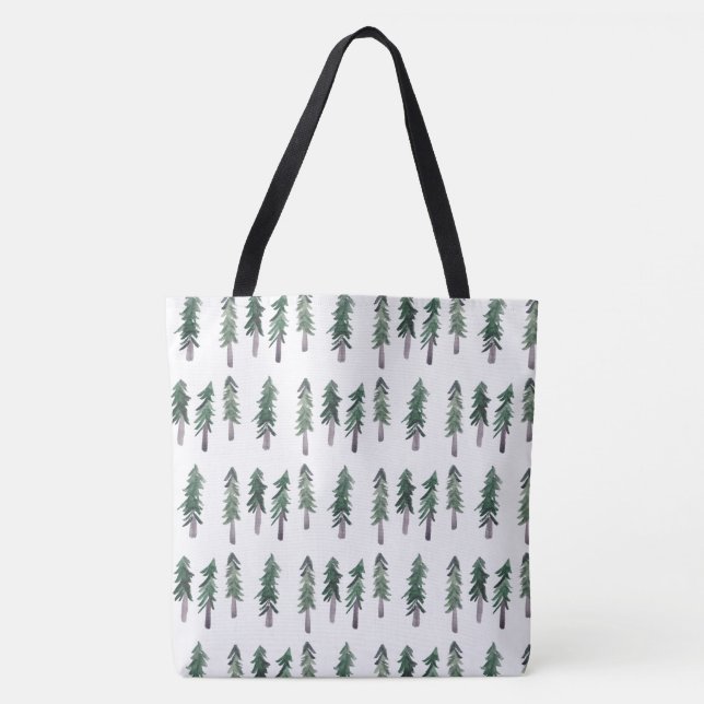 Bolsa Tote Padrão de Floresta de Pinheiros de Aquarela (Frente)
