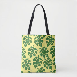 Bolsa Tote Padrão de Folgas Tropicais Verde e Amarelo