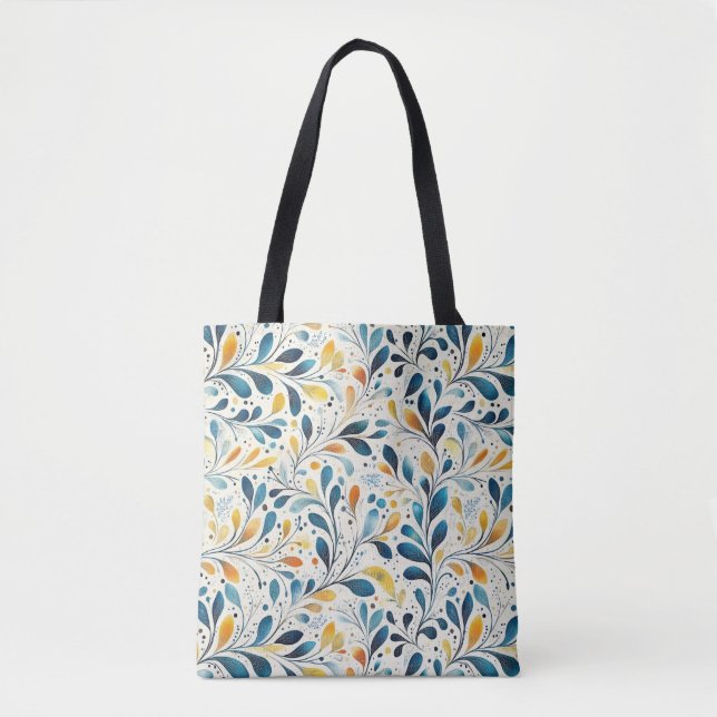 Bolsa Tote Padrão de Folha Azul e Dourada (2) (Frente)