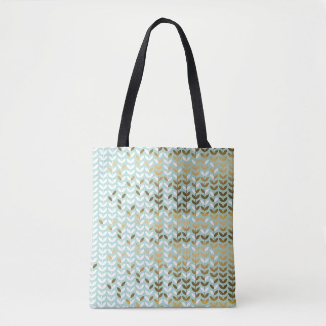 Bolsa Tote Padrão de Folha Verde Elegante Dourada (Frente)