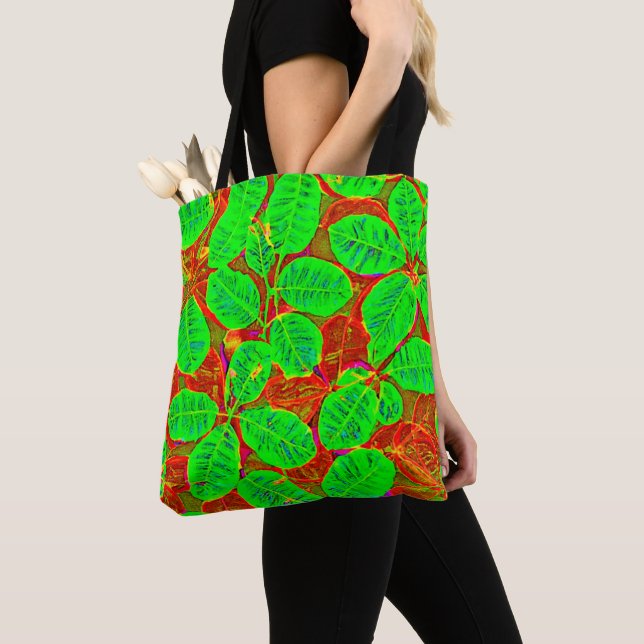 Bolsa Tote Padrão de Folha Verde Luxuriante (Close Up)