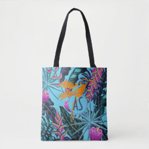 Bolsa Tote Padrão de Folhagem Tropical Brilhante com Hummingb