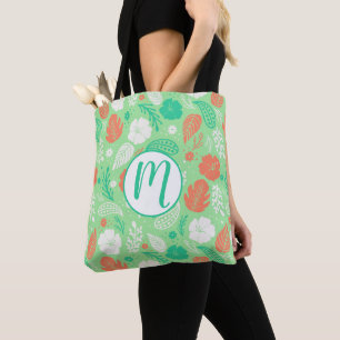 Bolsa Tote Padrão de Folhagem Tropical Verde e Laranja