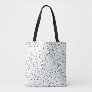 Bolsa Tote Padrão de Folhas Botânicas Verde Sálvia Azul