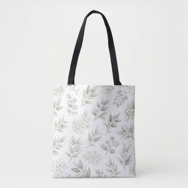 Bolsa Tote Padrão de Folhas Botânicas Verde Suave  (Frente)
