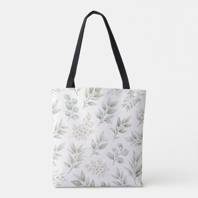 Bolsa Tote Padrão de Folhas Botânicas Verde Suave  (Verso)