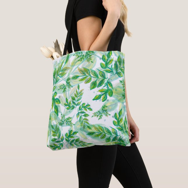 Bolsa Tote Padrão de Folhas de Aquarela (Close Up)