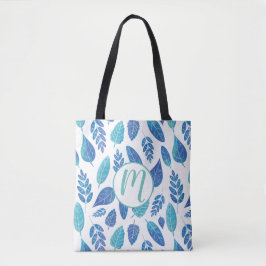 Bolsa Tote Padrão de Folhas de Aquarela Azul
