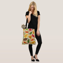 Bolsa Tote Padrão de Folhas de Outono Coloridas e Bolotas
