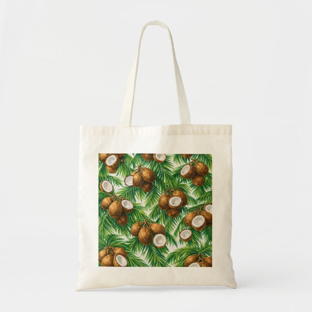 Bolsa Tote Padrão de Folhas de Palmeira de Coco Tropical (Frente)