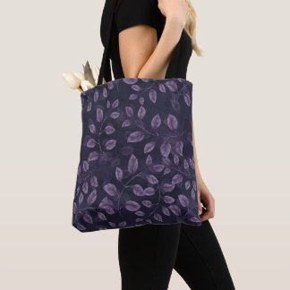 Bolsa Tote Padrão de Folhas de Púrpura de Aquarela