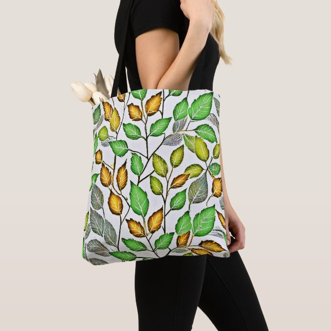 Bolsa Tote Padrão de Folhas de Vivid Chic (Close Up)