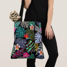 Padrão de Folhas e Flores Tropicais Vibrantes