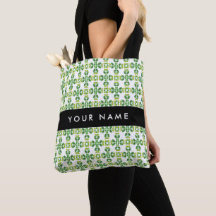 Bolsa Tote Padrão de Folhas, Folhas Verdes, Seu Nome