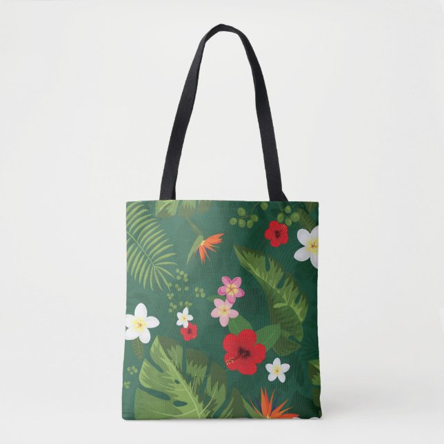 Bolsa Tote Padrão de Folhas Tropicais (Frente)
