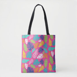 Bolsa Tote Padrão de Folhas Tropicais de Verão Brilhantes