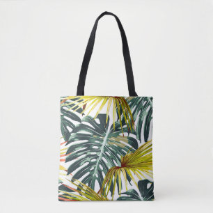 Bolsa Tote Padrão de Folhas Tropicais Vintage