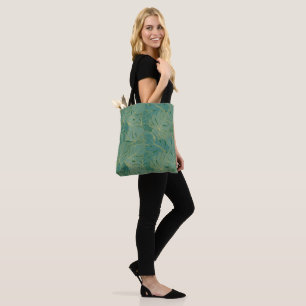 Bolsa Tote Padrão de folhas verdes e douradas