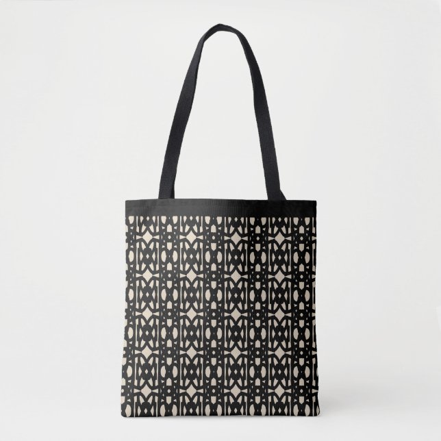 Bolsa Tote Padrão de Forma Preto e Bege Fofo (Frente)