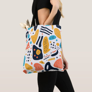 Bolsa Tote Padrão de Formas Orgânicas em Estilo Memphis Abstr
