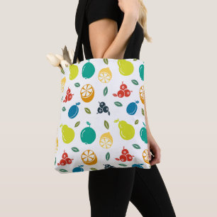 Bolsa Tote Padrão de fruta, ameixa, laranja, limão, pera, maç