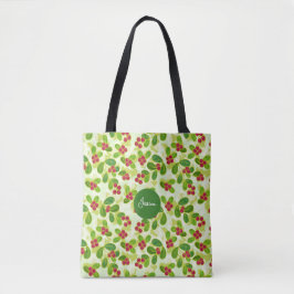 Bolsa Tote Padrão de Fruta de amora festiva, verde