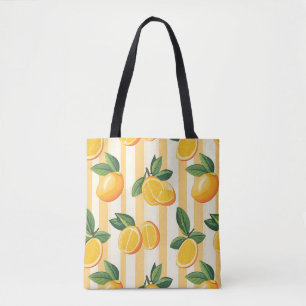 Bolsa Tote Padrão de Fruta de Citros Vibrante com Folhas Verd