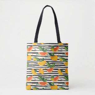 Bolsa Tote Padrão de Fruta de Citros Vibrante com Folhas Verd