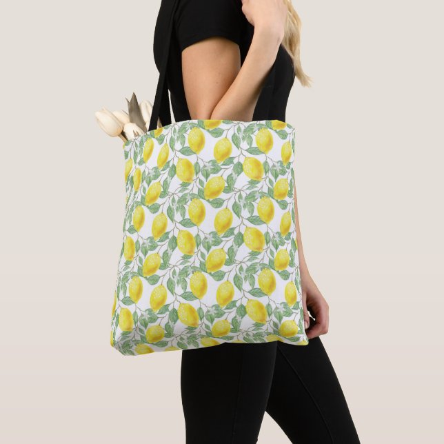 Bolsa Tote Padrão de Fruta de limão amarelo e verde (Close Up)