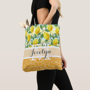 Bolsa Tote Padrão de Fruta de Limão de Verão Mediterrâneo Per