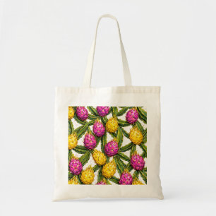 Bolsa Tote Padrão de Fruta do Dragão Rosa e Amarela