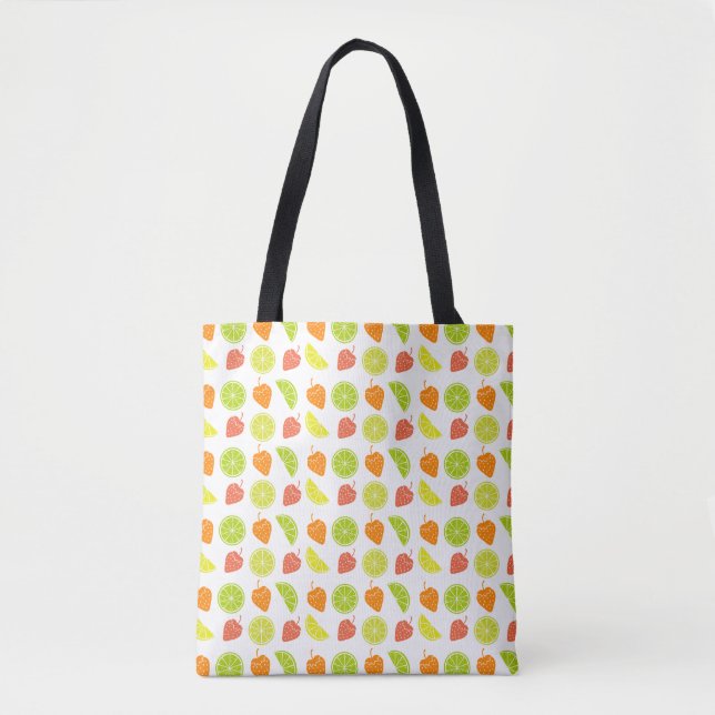 Bolsa Tote 'Padrão de Fruta Fresca' Ombro de Citrus & Morango (Frente)