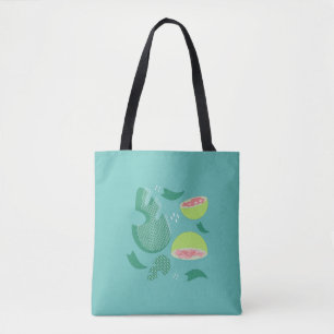 Bolsa Tote Padrão de Fruta Verde Rosa Verde Goiaba
