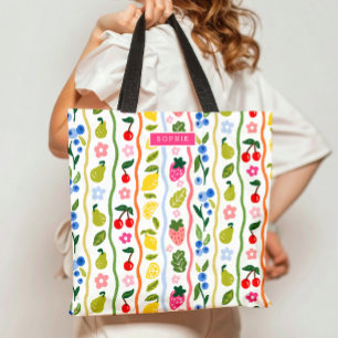 Bolsa Tote Padrão de Frutas Comida Verão Elegante Estiloso