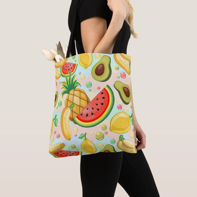 Bolsa Tote Padrão de Frutas de Verão Fresco (Close Up)