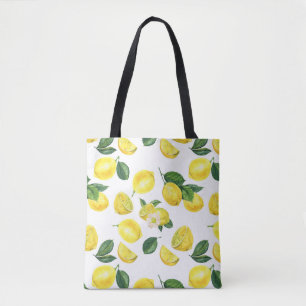 Bolsa Tote Padrão de Frutas em Aquarela de Limões Amarelos