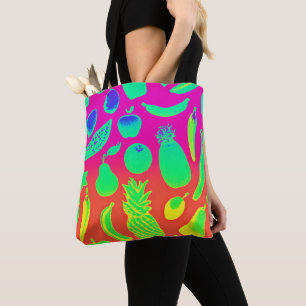 Bolsa Tote Padrão de Frutas Neon Vibrante