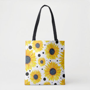 Bolsa Tote Padrão de fundo branco dos girassóis amarelos