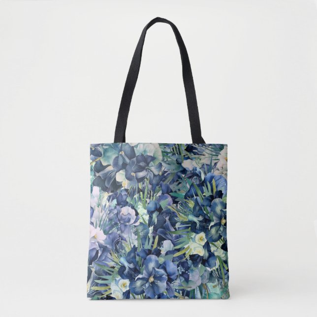 Bolsa Tote Padrão de Fundo da Cor da Água Iris Azul (Frente)