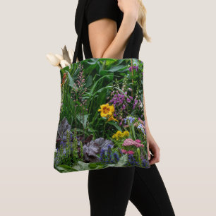 Bolsa Tote Padrão de Fundo de Flores Vibrantes de Jardim de V