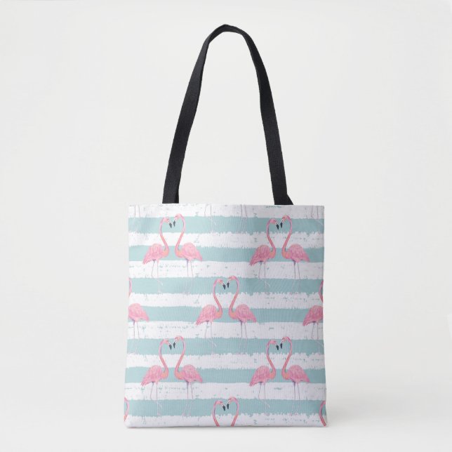 Bolsa Tote Padrão de Fundo Flamingo Exótico (Frente)